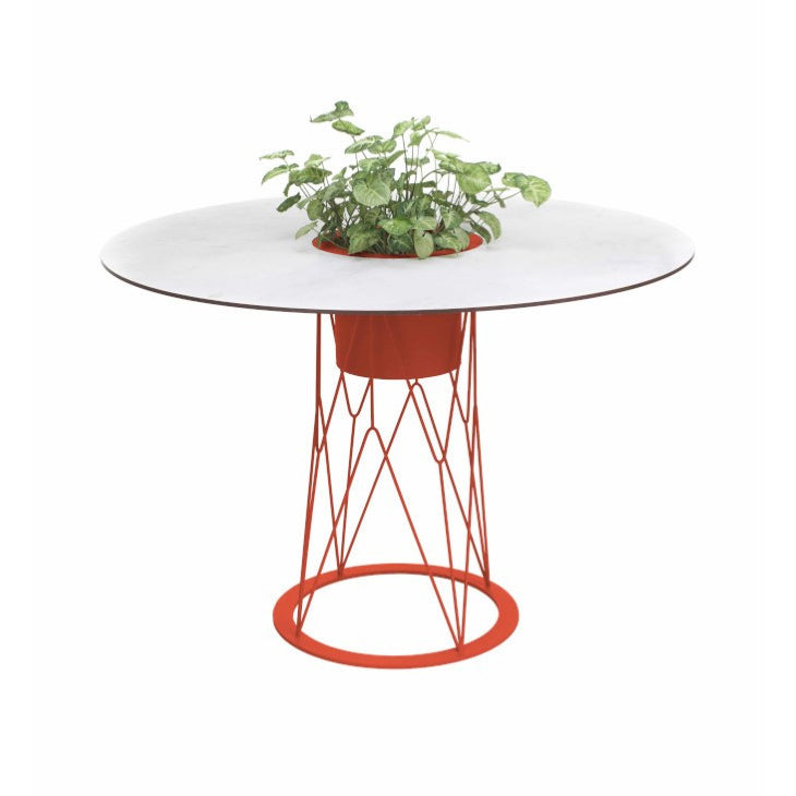 ATAMAN MESH-Gartentisch Rund rund aus pulverbeschichtetem Edelstahl-lachsrot-vorne