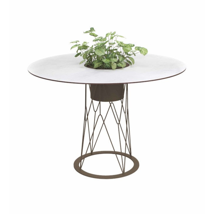 ATAMAN MESH-Gartentisch Rund rund aus pulverbeschichtetem Edelstahl-beigegrau-vorne