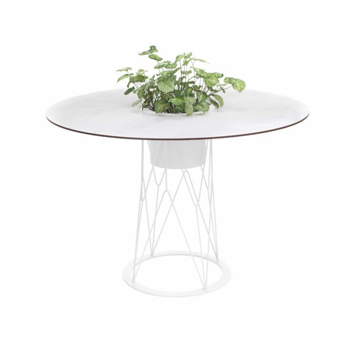 ATAMAN MESH-Gartentisch Rund rund aus pulverbeschichtetem Edelstahl-weiss-vorne