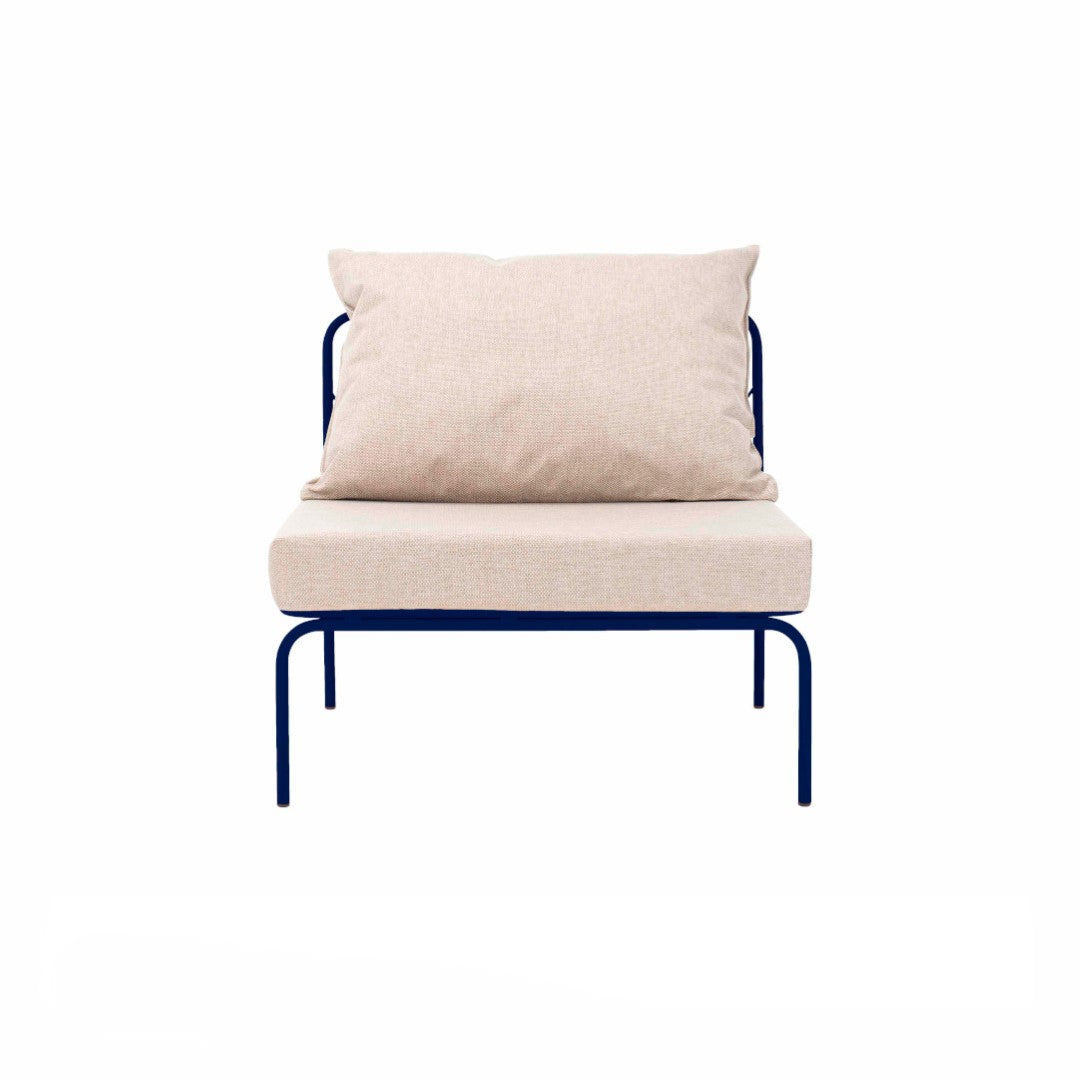 ATMAN MODUALR-Gartensofa-Zentrales Element aus pulverbeschichtetem Edelstahl und einem Stahlgeflecht-saphirblau-vorne