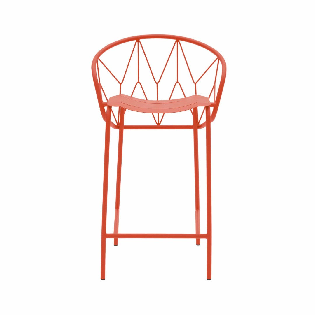ATAMAN MESH-Barhocker-aus pulverbeschichtetem Edelstahl und einem Stahlgeflecht-lachsrot-vorne