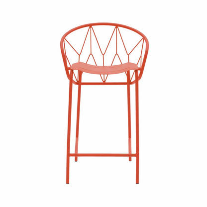 ATAMAN MESH-Barhocker-aus pulverbeschichtetem Edelstahl und einem Stahlgeflecht-lachsrot-vorne