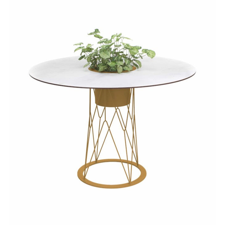 ATAMAN MESH-Gartentisch Rund rund aus pulverbeschichtetem Edelstahl-ockerelb-vorne