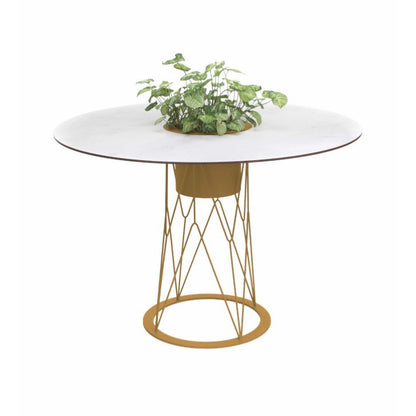 ATAMAN MESH-Gartentisch Rund rund aus pulverbeschichtetem Edelstahl-ockerelb-vorne