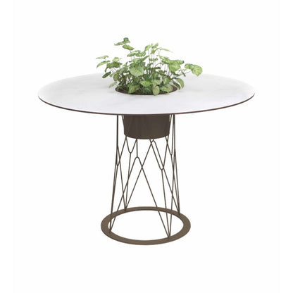ATAMAN MESH-Gartentisch Rund rund aus pulverbeschichtetem Edelstahl-beigegrau-vorne