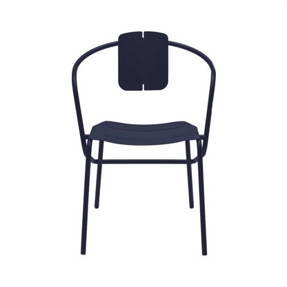 ATAMAN MINIMALIST-Designer-Gartenstuhl mit Armlehnen aus pulverbeschichtetem Edelstahl-dunkelblau-vorne