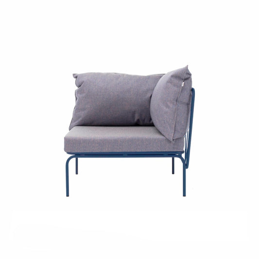 ATAMAN MODULAR GARTENSOFA-rechts Eckelement-aus pulverbeschichtetem Edelstahl und einem Stahlgeflecht-saphirblau-vorne