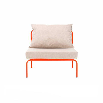 ATMAN MODUALR-Gartensofa-Zentrales Element aus pulverbeschichtetem Edelstahl und einem Stahlgeflecht-lachsrot-vorne