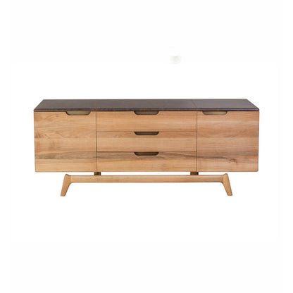 AVOLA-Sideboard besticht durch seine zarte Konstruktion und besteht aus einem massiven Holzwürfel mit zwei Schubladen