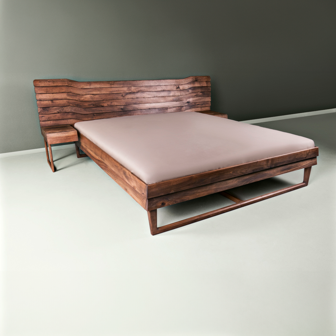TALAS-Designer Bett aus Massivholz aus Perspektive